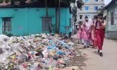 বিদ্যালয়ের পাশে ময়লার ভাগাড়, নাক চেপে যাতায়াত