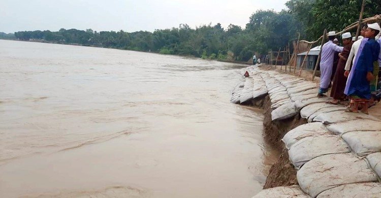 মধুমতির ভাঙনে বিলীন অস্থায়ী রক্ষা বাঁধ, হুমকিতে আশ্রয়ণ প্রকল্প