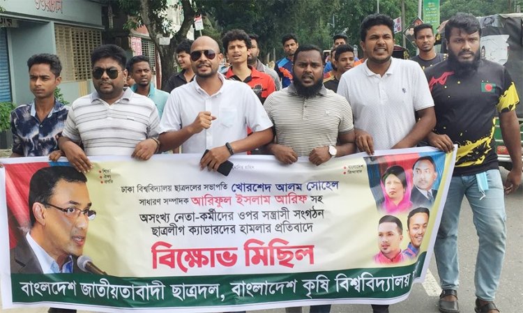 ঢাবি ছাত্রদলের নেতৃবৃন্দের ওপর ছাত্রলীগের হামলার প্রতিবাদে বাকৃবিতে বিক্ষোভ