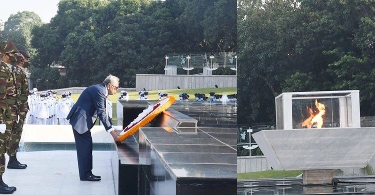 শিখা অনির্বাণে রাষ্ট্রপতি ও প্রধানমন্ত্রীর শ্রদ্ধা