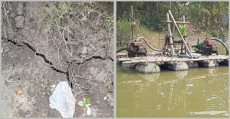 খাল থেকে ড্রেজার দিয়ে বালু উত্তোলন, জমি-বাড়িঘর ধসের শঙ্কা