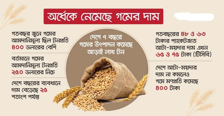 বিশ্ববাজারে অর্ধেকে নেমেছে গমের দাম, সুফল নেই দেশে
