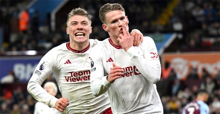 শেষ মুহূর্তের গোলে অ্যাস্টন ভিলাকে হারিয়ে হ্যাটট্রিক ম্যানইউর