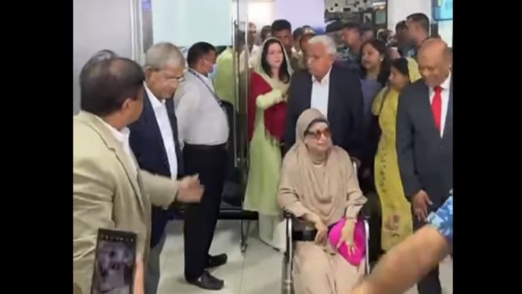 খালেদা জিয়াকে স্বাগত জানান মির্জা ফখরুল